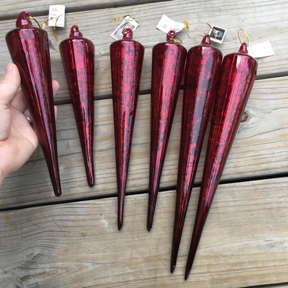 melrose Other - 6 Red Glass Icicle Christmas Ornaments 9-12” Long